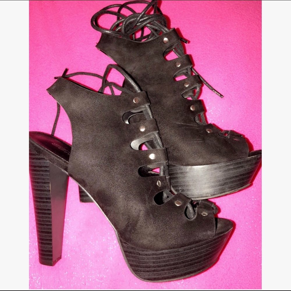 Black laced up heels